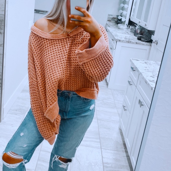 Free People Sweaters - free people dusty rose pink chunky knit lace up back oversized sweater